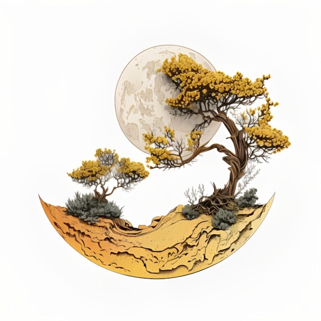 Desert Tree with Full Moon