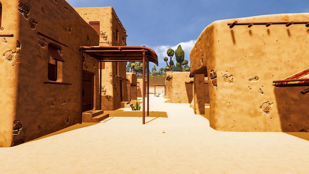 A desert village in a virtual world a computer designed 3d render illustration