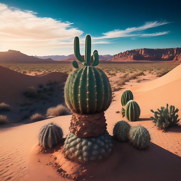 Photo desert with cactus ai