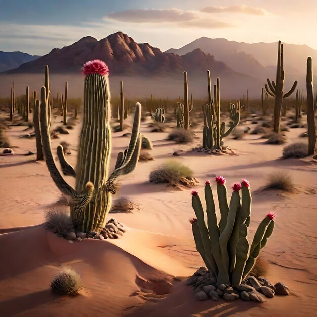 Photo desert with cactus ai