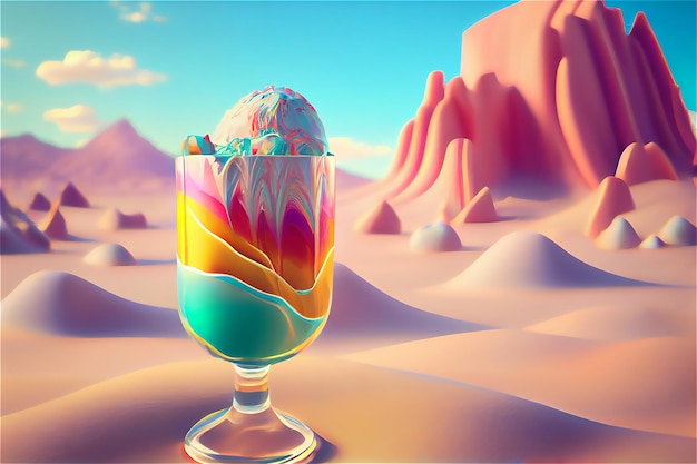 Desert with glass of cold fruit cocktail