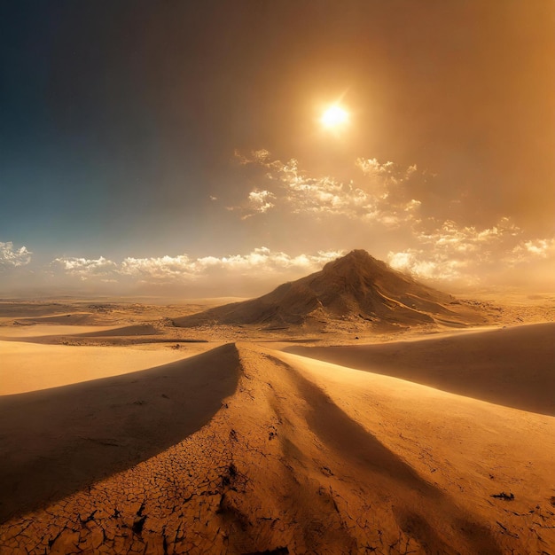 a desert with a sun shining on the top of it