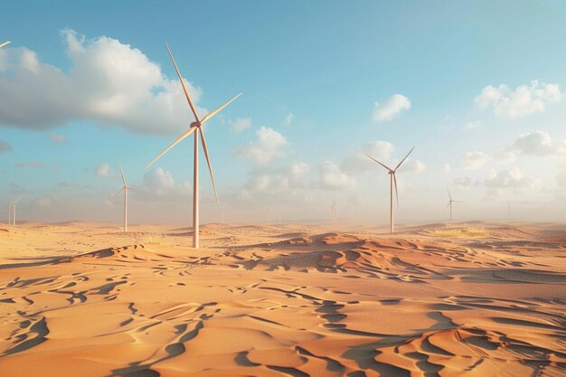 a desert with wind turbines in the background and the word wind on the right