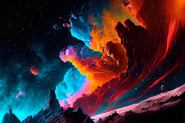 Photo a deserted abstract colorful alien landscape alien planets during sunrise