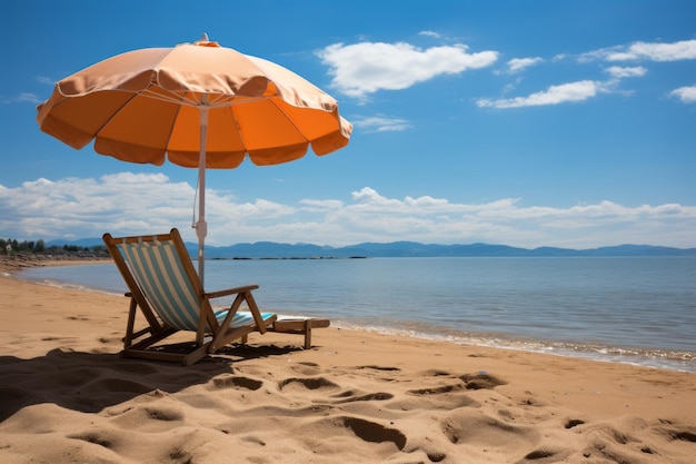 Deserted Beach Chair Under Parasol