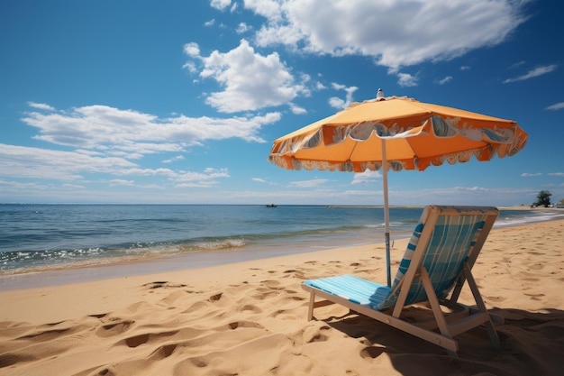 Deserted Beach Chair Under Parasol