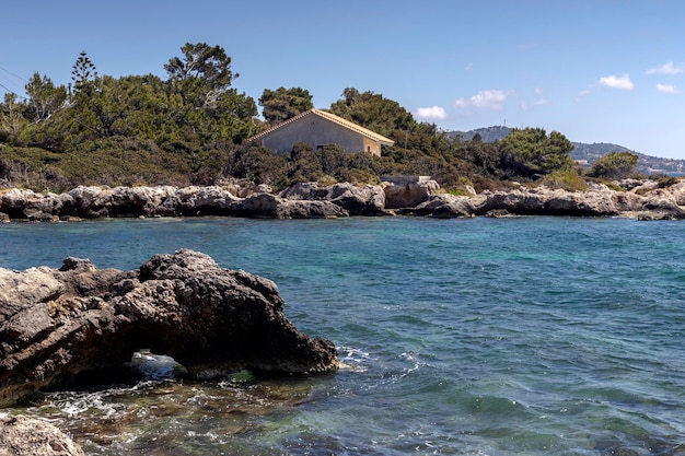 Deserted beach on a spring sunny day Ionian island Kefalonia Greece