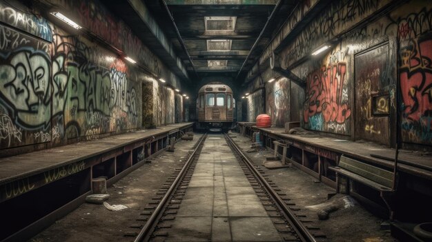 A deserted decaying subway station