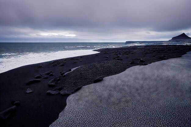 Deserted deserted place on iceland beach in dark gray tones