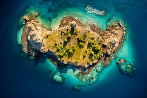 Photo deserted island in the ocean aerial view