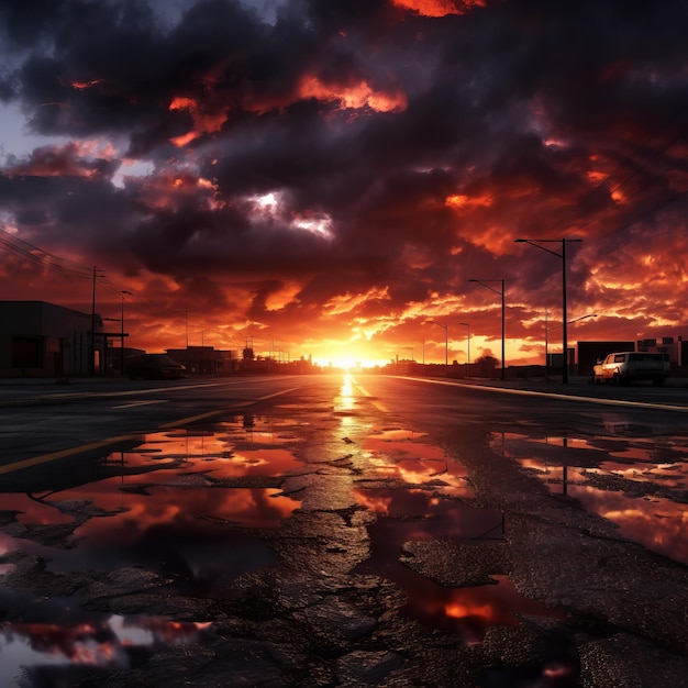 Photo deserted road under stormy sky