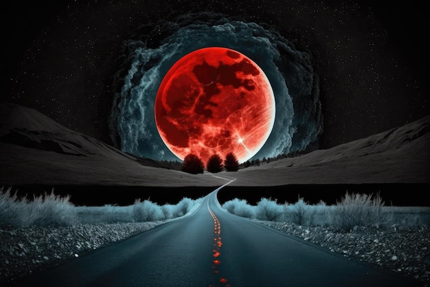 A deserted road that leads to the moon