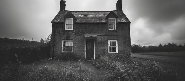 Photo deserted spooky brick house captured in black and white