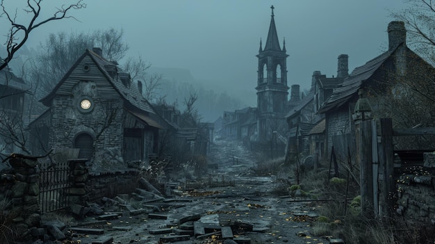 A deserted village where the spirits of the past residents wander the empty streets