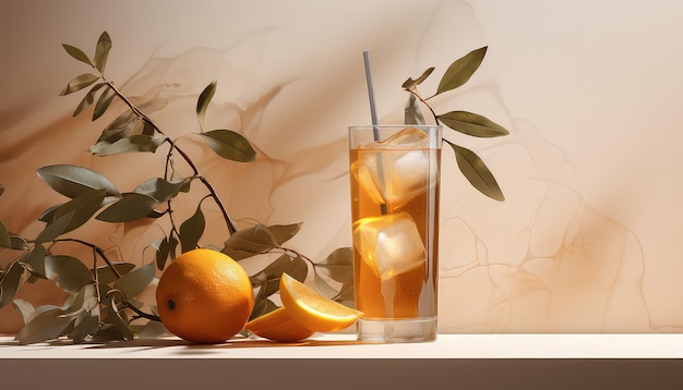 Desertwave Cold Drink with Orange Peels and Hurufiyya Leaves on Matte Beige