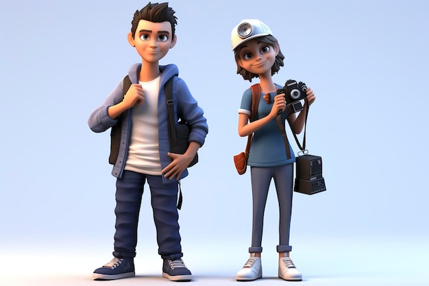 Design 3d characters representing a photographer and a model