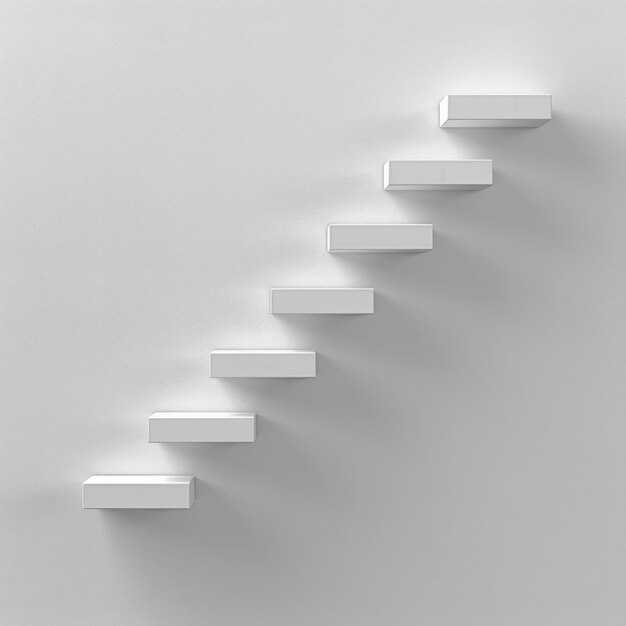 Design a 3D icon featuring a series of abstract stairs or steps ascending along a pristine white wall background AI Generative