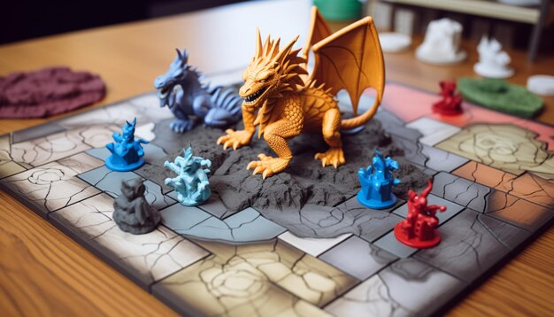 Photo design a 3dprintable board game featuring a dragon family on a quest players can navigate through different challenges and adventures 22