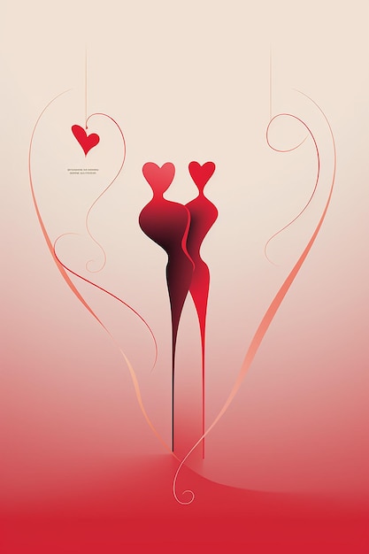 Design a 520 valentine's day poster featuring a minimalist silhouette of two intertwined hearts agai