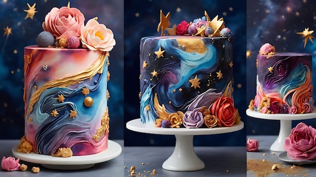 Фото Создайте торт, отражающий красоту космоса. дизайн торта ко дню рождения генеративный искусственный интеллект