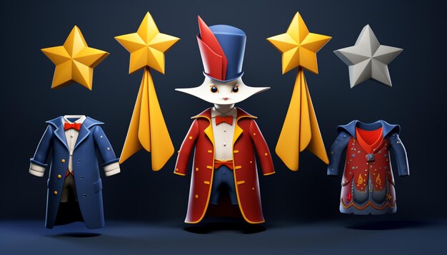 Фото Проектируйте серию 3d-печатных костюмов для молодого волшебника, включая перчатки с шляпой и галстук-папугу добавьте игривые детали l 3