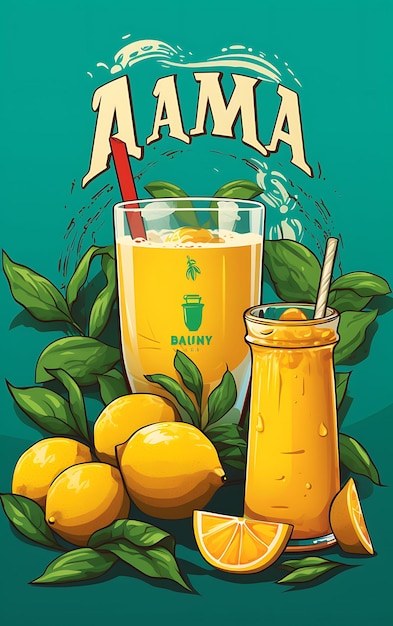 Photo design of aam panna drink poster with raw mangoes and mint leaves cool india festival poster menu