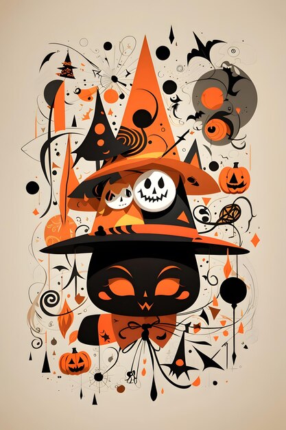 Design an abstract in the style of Joan Miro Halloween vector Tshirt generated by ai