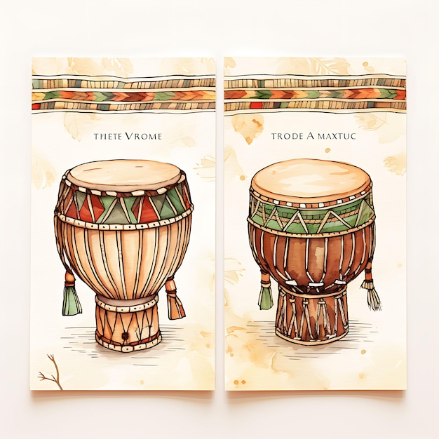 Design of African Djembe Drum Wedding Invitation Card Drum Shape Afric 2D Art Flat Clipart Typo