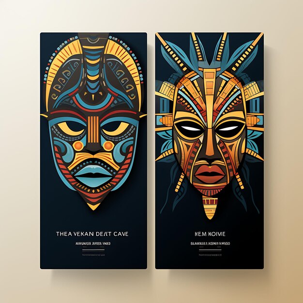 Photo design of african tribal mask wedding invitation card mask shape recyc 2d art flat clipart typo