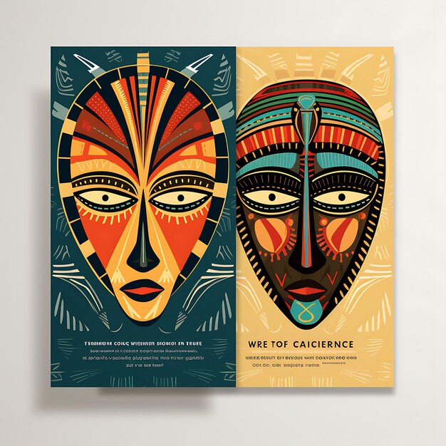 Design of african tribal mask wedding invitation card mask shape recyc 2d art flat clipart typo