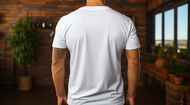 アパレルの白い T シャツのモックアップの背面図のデザイン
