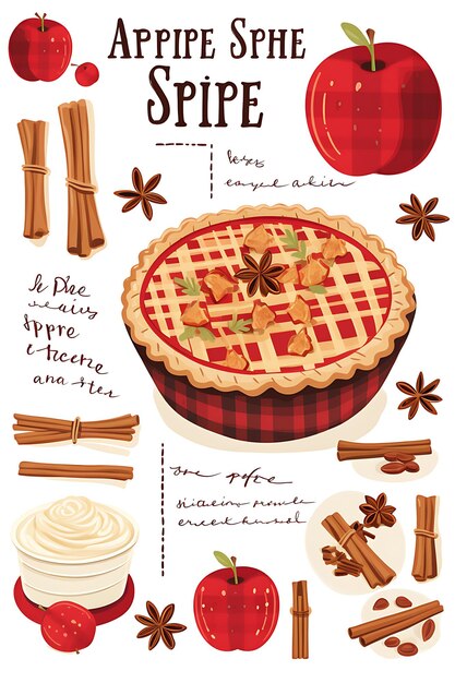 Photo design of apple pie menu deep red color with apple slices and cinnam flat 2d creative art ideas