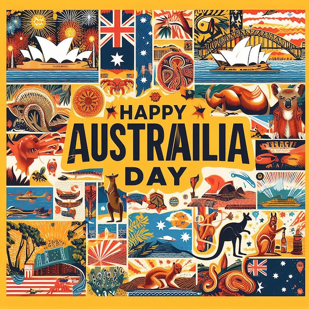Foto per il design della festa dell'australia day con la bandiera e la mappa dell'australia