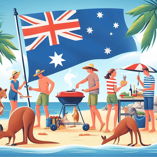 For design of Australia Day holiday with flag and map of Australia