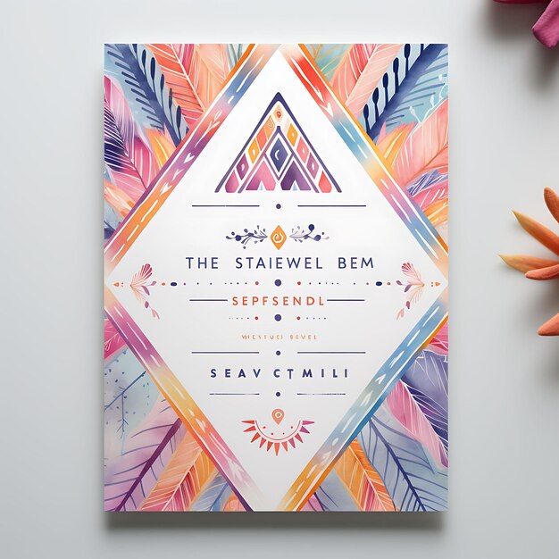 Photo design of aztec pattern wedding invitation card triangle shape cardsto 2d art flat clipart typo