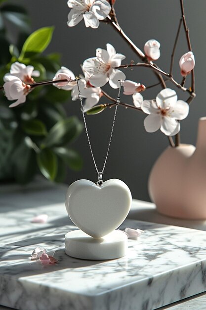 Photo design a banner featuring a minimalistic 3d heartshaped jewelry piece