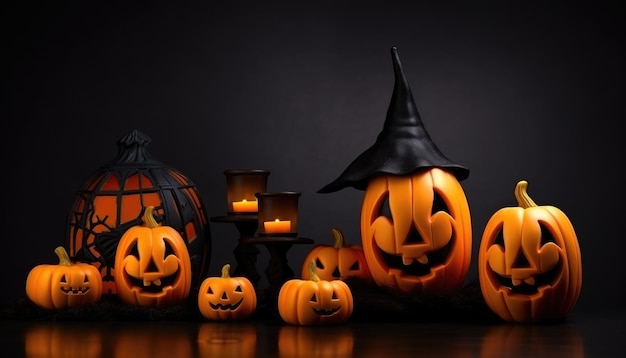 Design banner with text space with pumpkins and halloween objects