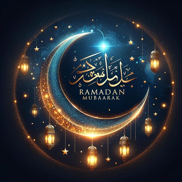 Design a beautiful Ramadan banner featuring dates traditional lanterns and the crescent moon