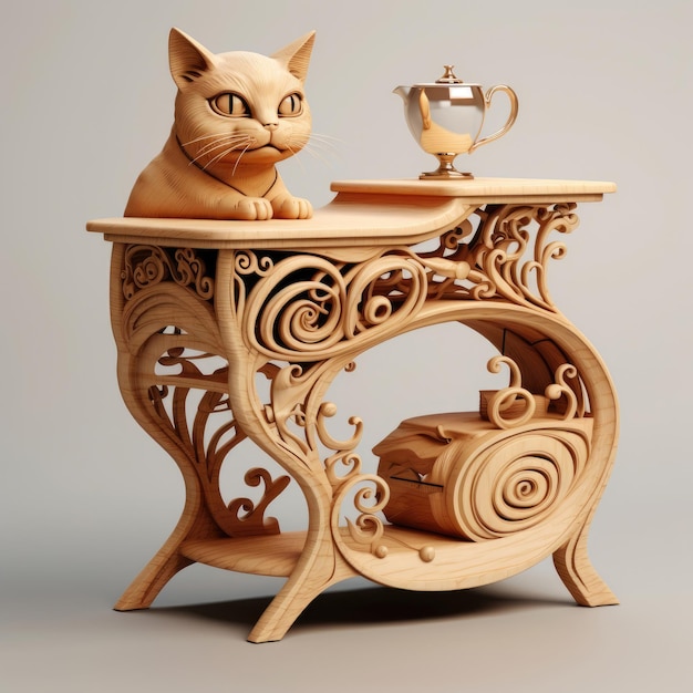 Design of bedside table made in the style of a cat