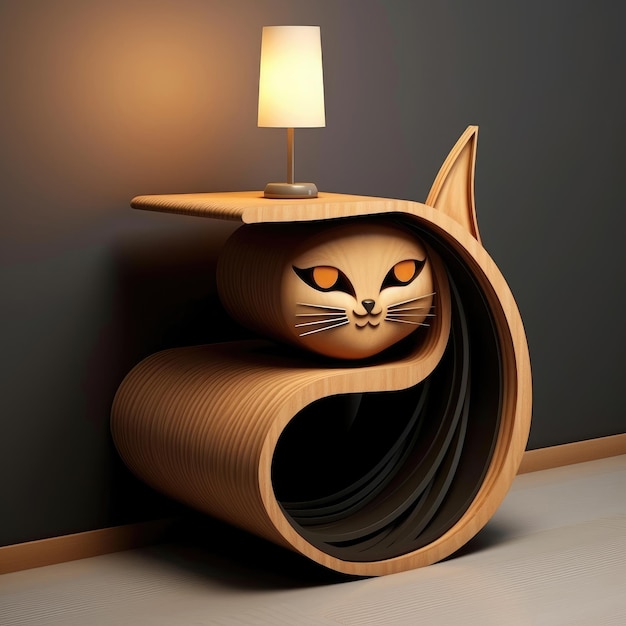 Design of bedside table made in the style of a cat