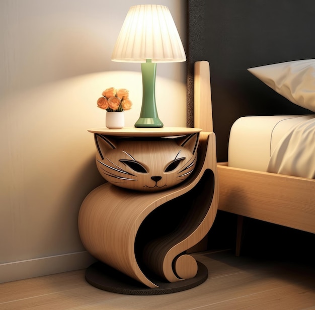 Design of bedside table made in the style of a cat