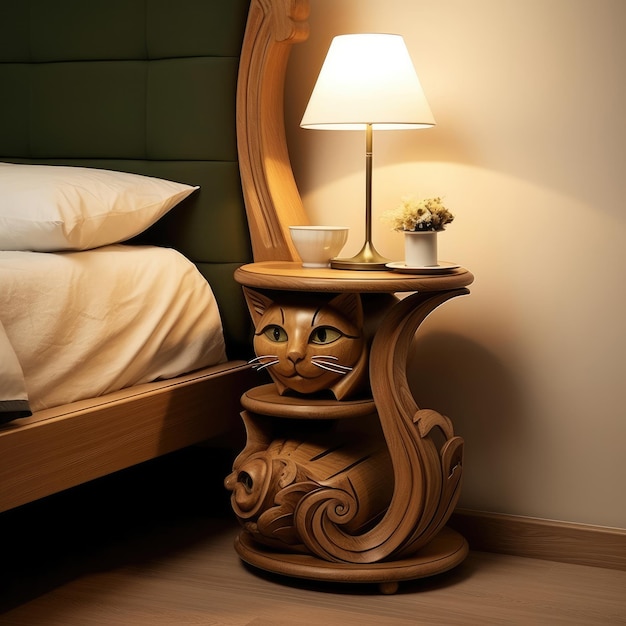 Design of bedside table made in the style of a cat