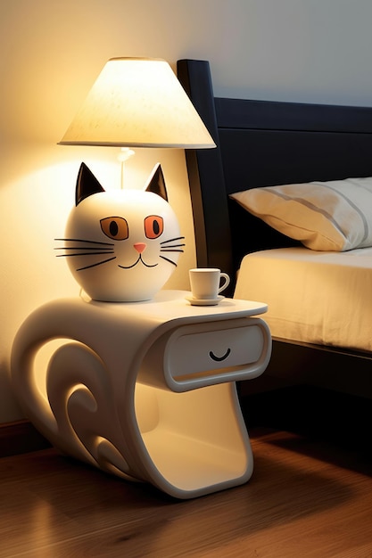 Design of bedside table made in the style of a cat