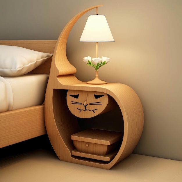 Design of bedside table made in the style of a cat