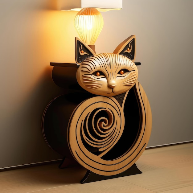 Photo design of bedside table made in the style of a cat