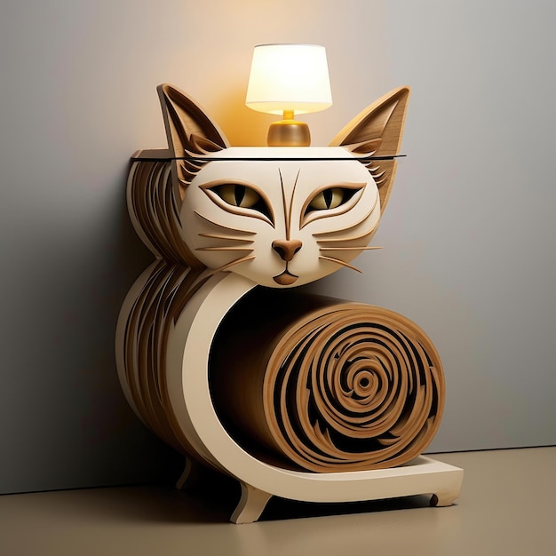 Design of bedside table made in the style of a cat