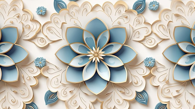 A design in blue and yellow with a flower design.