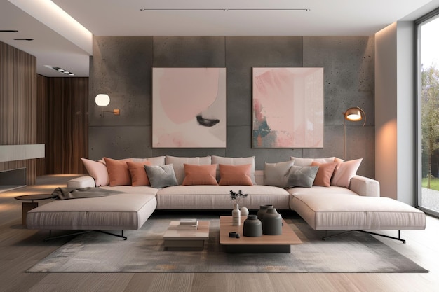 Design Blush Pink Modern style house interior and modern living room