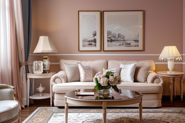 Design Blush Pink Traditional style house interior and modern living room