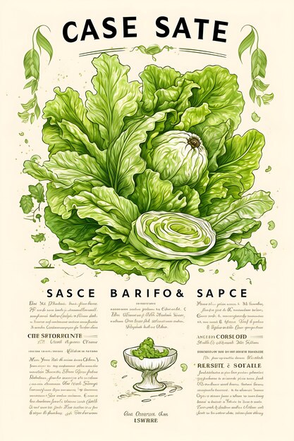 Design of Caesar Salad Menu Crisp Lettuce Green Color With Salad Ing Flat 2D Creative Art Ideas